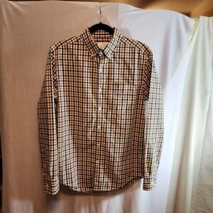 AMERICAN EAGLE BUTTON UP SHIRT MEN'S SIZE SMALL, BROWN/BLACK PLAID, LONG SLEEVE